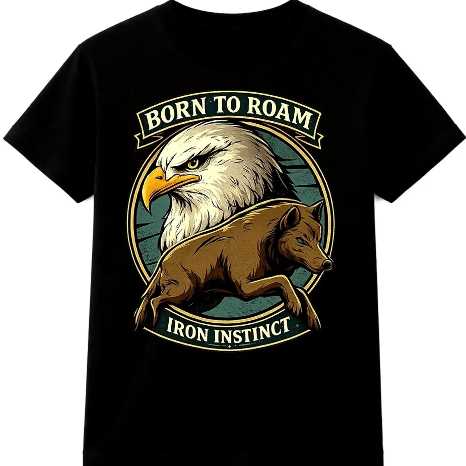 Wildman Hunting & Outdoor Photos - イーグルワイルドボア Tシャツ Born to Roam ワイルドライフハンティングレジャートップ