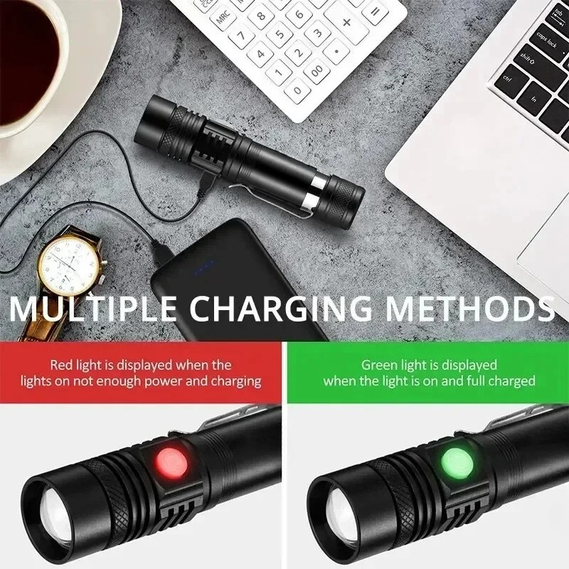 充電式 T6 ハンドヘルド懐中電灯使用 18650 ズームト - Outdoor Hunting Lights のレビューと価格